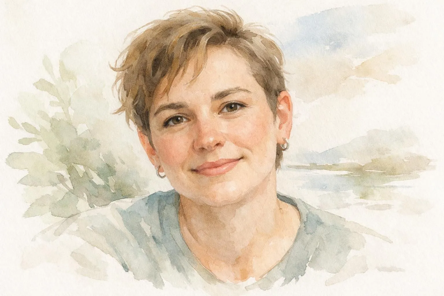 Portrait aquarelle doux et personnalisé. Photographe portraitiste à Cholet pour tarifs transparents et prestations sur mesure