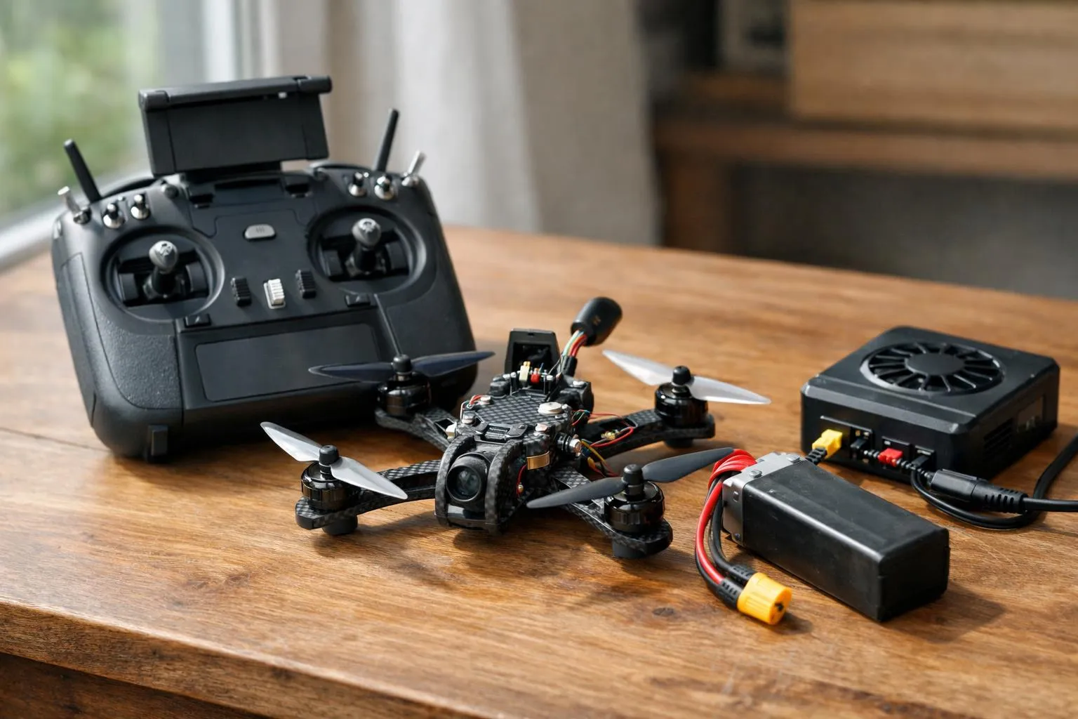 "Kit de démarrage télépilote drone avec contrôleur, drone, batterie et chargeur"