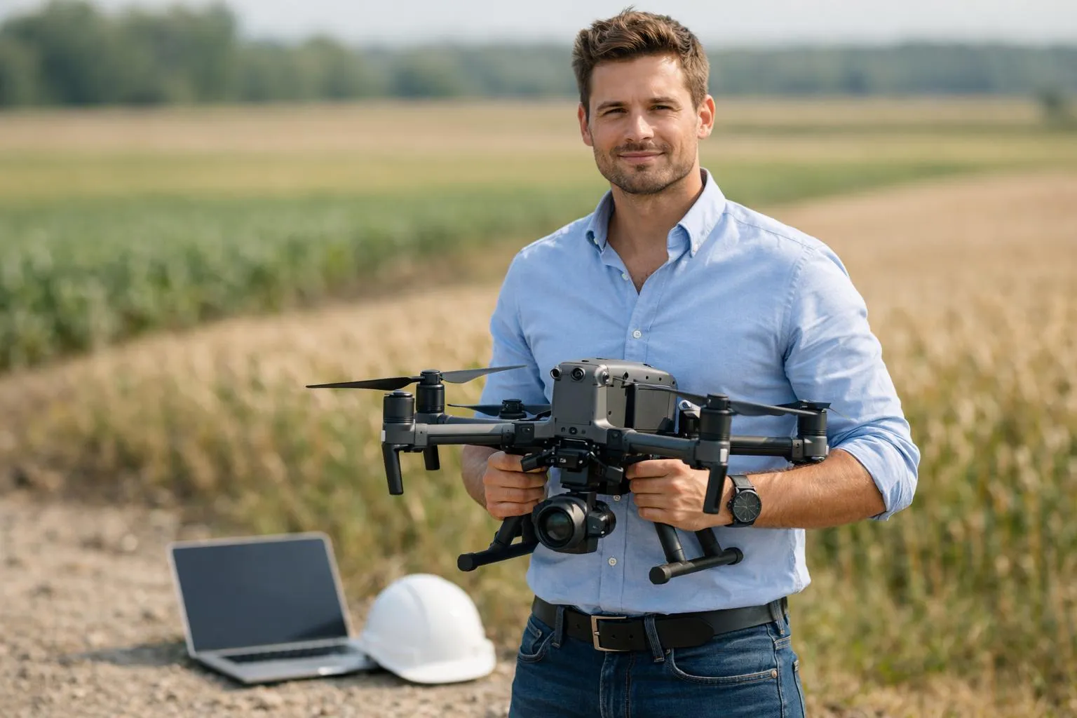 "Un entrepreneur prêt à lancer son activité de drone en 2026 avec équipement professionnel"