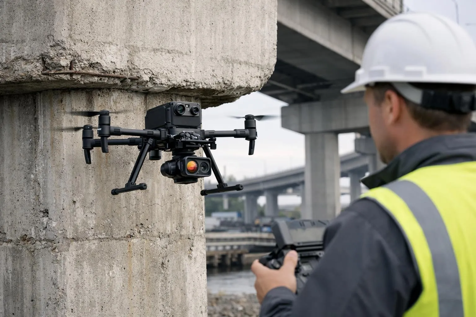Drone professionnel utilisé pour l'inspection d'un bâtiment en construction.