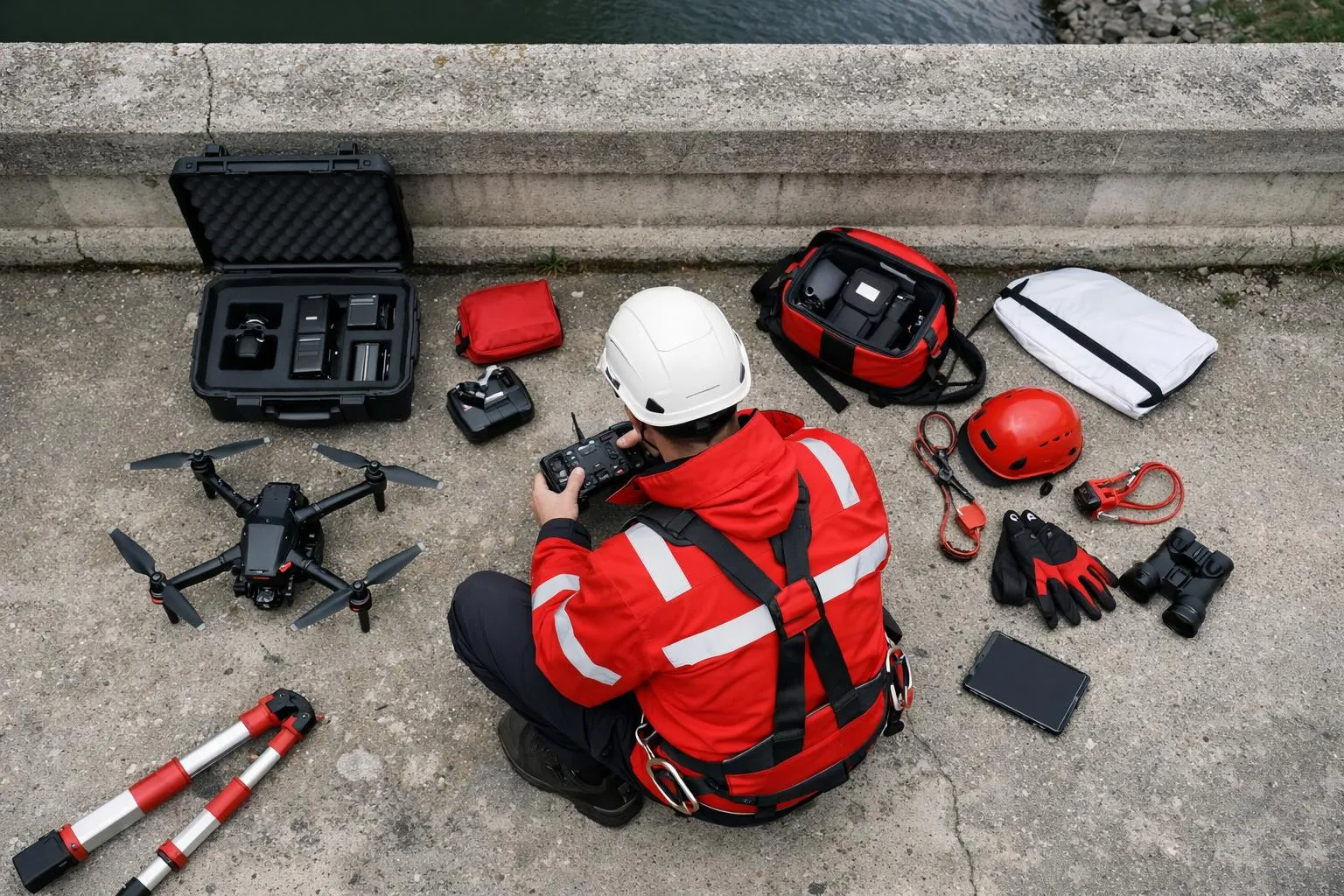 Équipement de sécurité et de surveillance pour les travaux en extérieur.