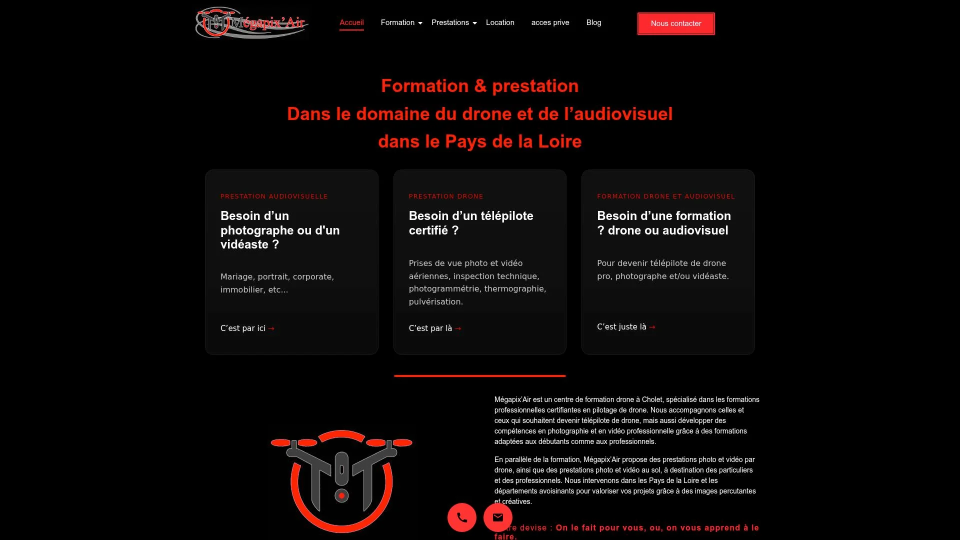 Formation et prestation dans le domaine du drone et de l'audiovisuel dans le Pays de la Loire.